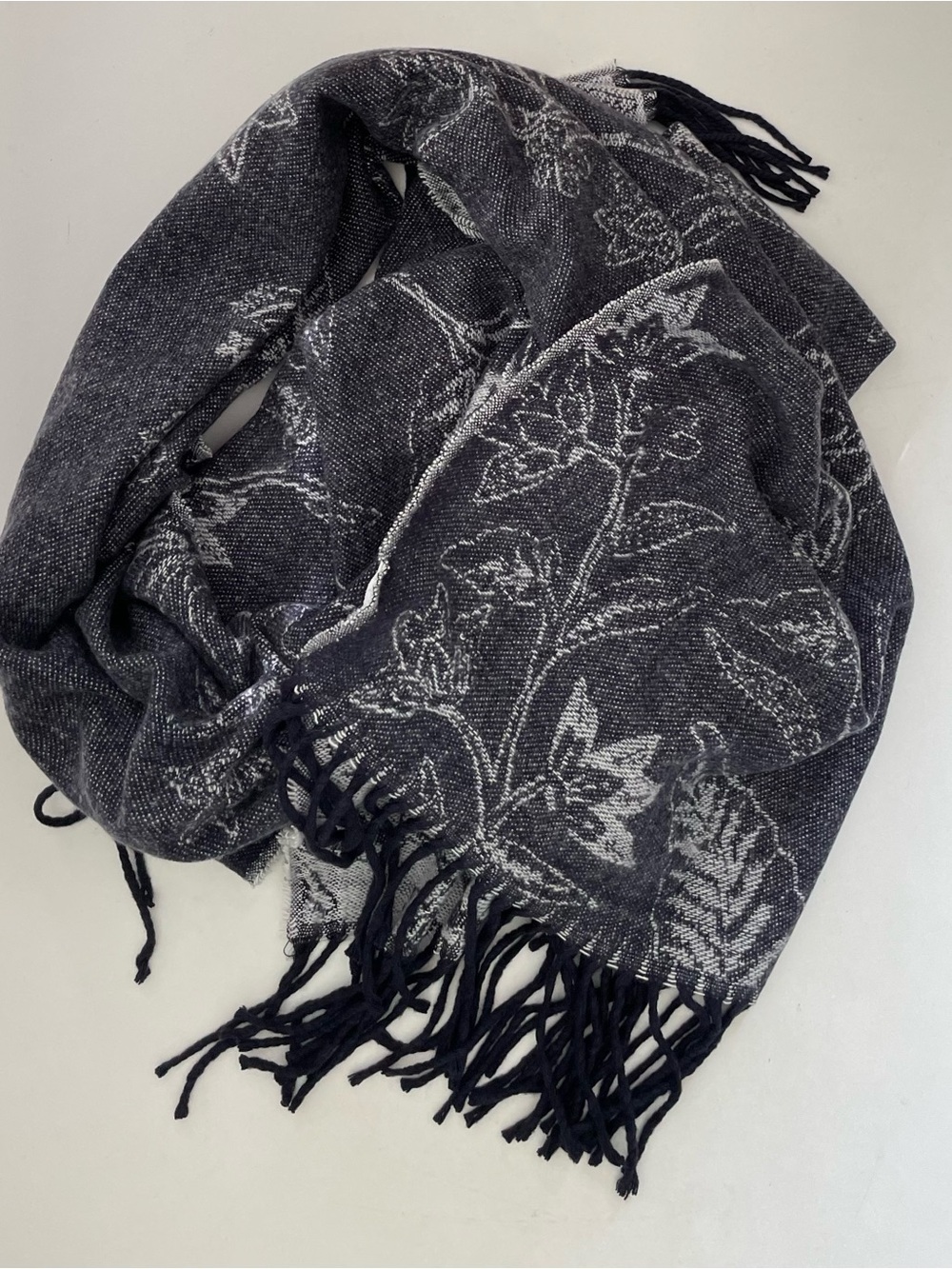 Vera Bradley Floral Pattern Dark Gray Fringed Scarf or Wrap
